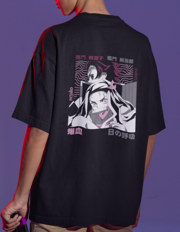 Tanjiro_Inosuke Demon Slayer Black Oversized T-shirt