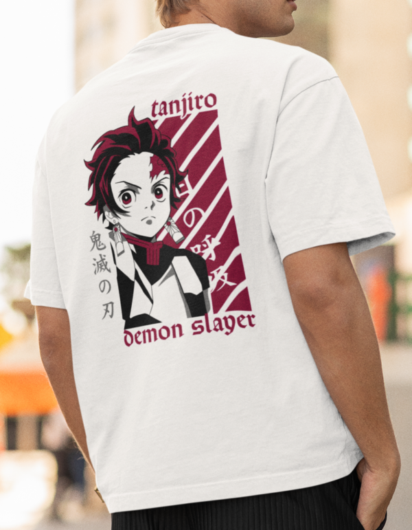 Tanjiro (Red) Demon Slayer White Oversized T-shirt