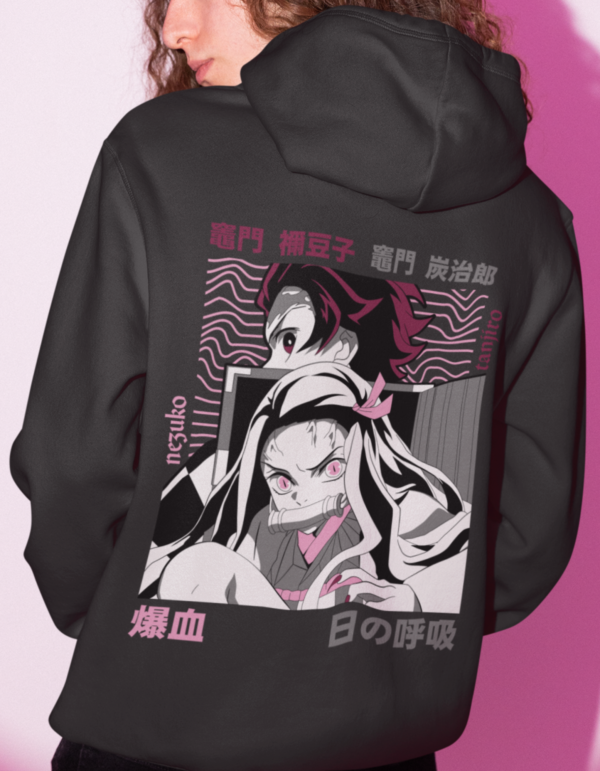 Tanjiro Nezuko Demon Slayer Black Hoodie - Image 2