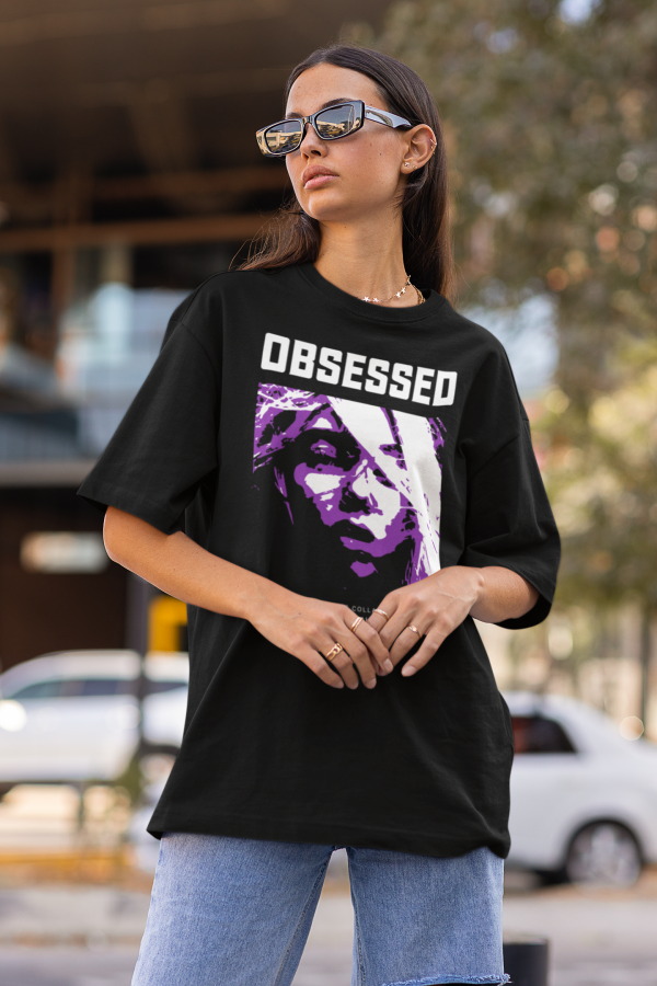 black graphic designed oversized tshirt for women