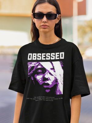 black graphic designed oversized tshirt for women