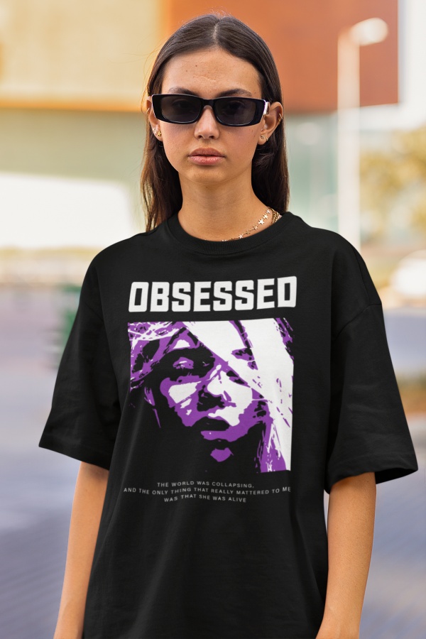 black graphic designed oversized tshirt for women